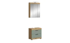 Badmöbel-Set SCHLOONSEE, 2 teilig, inklusive LED Beleuchtung, bestehend aus: Waschbeckenunterschrank, Spiegelschrank, LED Badaufsatzleuchte Schloonsee