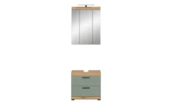 Badmöbel-Set SCHLOONSEE, 2 teilig, inklusive LED Beleuchtung, bestehend aus: Waschbeckenunterschrank, Spiegelschrank, LED Badaufsatzleuchte Schloonsee