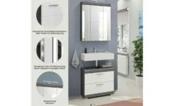 Badmöbel-Set SCHLOONSEE, 2 teilig, inklusive LED Beleuchtung, bestehend aus: Waschbeckenunterschrank, Spiegelschrank, LED Badaufsatzleuchte Schloonsee