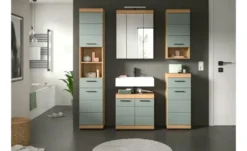 Badmöbel-Set SCHLOONSEE, 5 teilig, inklusive LED Beleuchtung, bestehend aus: Hochschrank, WBU, Spiegelschrank, Unterschrank, Hängeschrank Schloonsee