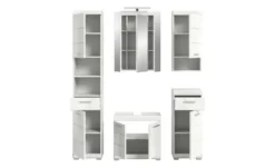 Badmöbel-Set SCHLOONSEE, 5 teilig, inklusive LED Beleuchtung, bestehend aus: Hochschrank, WBU, Spiegelschrank, Unterschrank, Hängeschrank Schloonsee