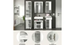 Badmöbel-Set SCHLOONSEE, 5 teilig, inklusive LED Beleuchtung, bestehend aus: Hochschrank, WBU, Spiegelschrank, Unterschrank, Hängeschrank Schloonsee