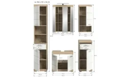 Badmöbel-Set SCHLOONSEE, 5 teilig, inklusive LED Beleuchtung, bestehend aus: Hochschrank, WBU, Spiegelschrank, Unterschrank, Hängeschrank Schloonsee