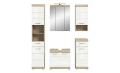 Badmöbel-Set SCHLOONSEE, 5 teilig, inklusive LED Beleuchtung, bestehend aus: Hochschrank, WBU, Spiegelschrank, Unterschrank, Hängeschrank Schloonsee