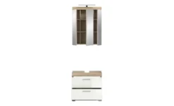 Badmöbel-Set SCHLOONSEE, 2 teilig, inklusive LED Beleuchtung, bestehend aus: Waschbeckenunterschrank, Spiegelschrank, LED Badaufsatzleuchte Schloonsee