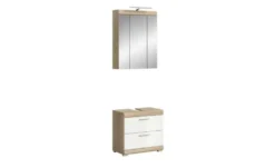 Badmöbel-Set SCHLOONSEE, 2 teilig, inklusive LED Beleuchtung, bestehend aus: Waschbeckenunterschrank, Spiegelschrank, LED Badaufsatzleuchte Schloonsee