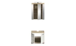Badmöbel-Set SCHLOONSEE, 2 teilig, inklusive LED Beleuchtung, bestehend aus: Waschbeckenunterschrank, Spiegelschrank, LED Badaufsatzleuchte Schloonsee