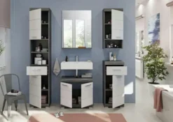 Badmöbel-Set SCHLOONSEE, 5 teilig, bestehend aus: Hochschrank, WBU, Spiegel, Unterschrank, Hängeschrank Schloonsee