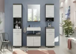 Badmöbel-Set SCHLOONSEE, 5 teilig, bestehend aus: Hochschrank, WBU, Spiegel, Unterschrank, Hängeschrank Schloonsee