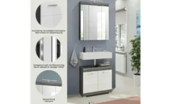 Badmöbel-Set SCHLOONSEE, 2 teilig, inklusive LED Beleuchtung, bestehend aus: Waschbeckenunterschrank, Spiegelschrank, LED Badaufsatzleuchte Schloonsee