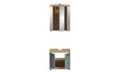Badmöbel-Set SCHLOONSEE, 2 teilig, inklusive LED Beleuchtung, bestehend aus: Waschbeckenunterschrank, Spiegelschrank, LED Badaufsatzleuchte Schloonsee