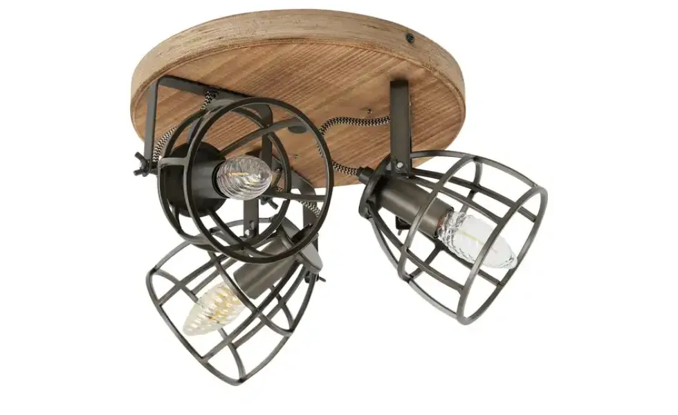 Deckenleuchte, 3-flammig, Holz/Metall Frame