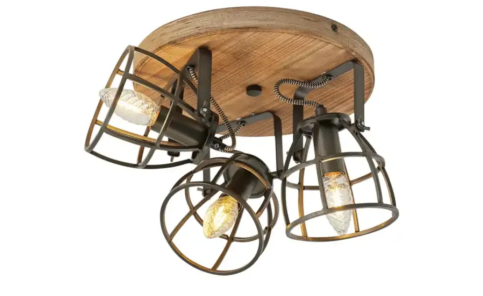 Deckenleuchte, 3-flammig, Holz/Metall Frame