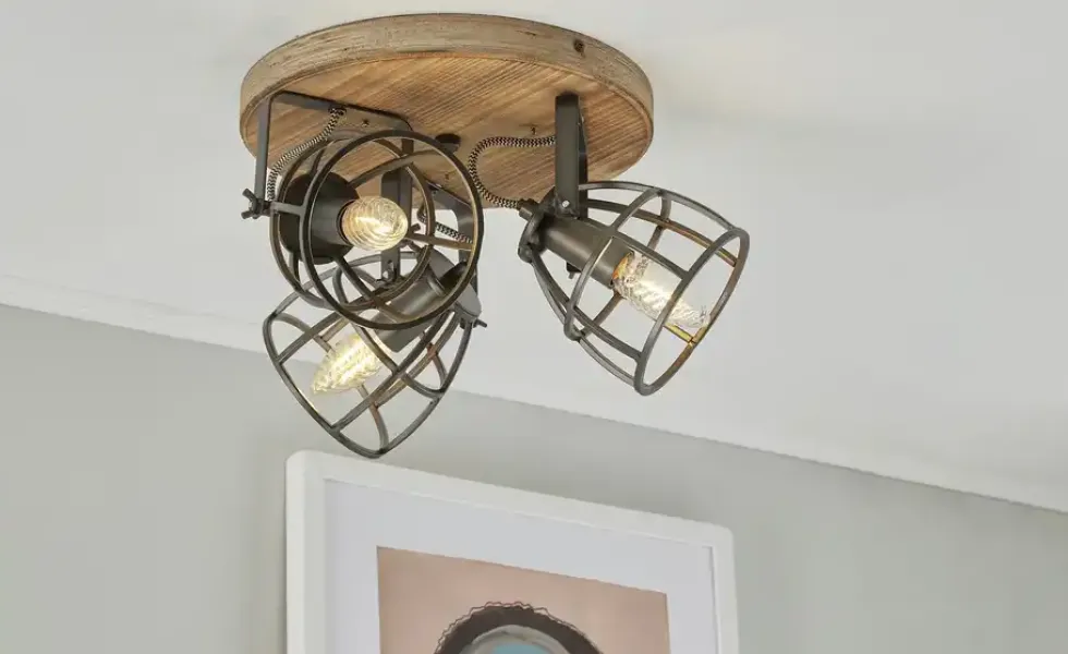 Deckenleuchte, 3-flammig, Holz/Metall Frame