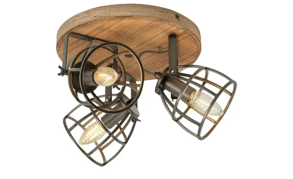 Deckenleuchte, 3-flammig, Holz/Metall Frame