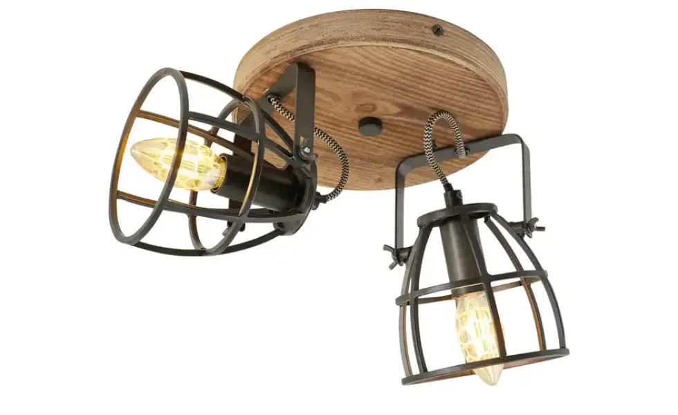 Deckenleuchte, 2-flammig, Holz/Metall Frame