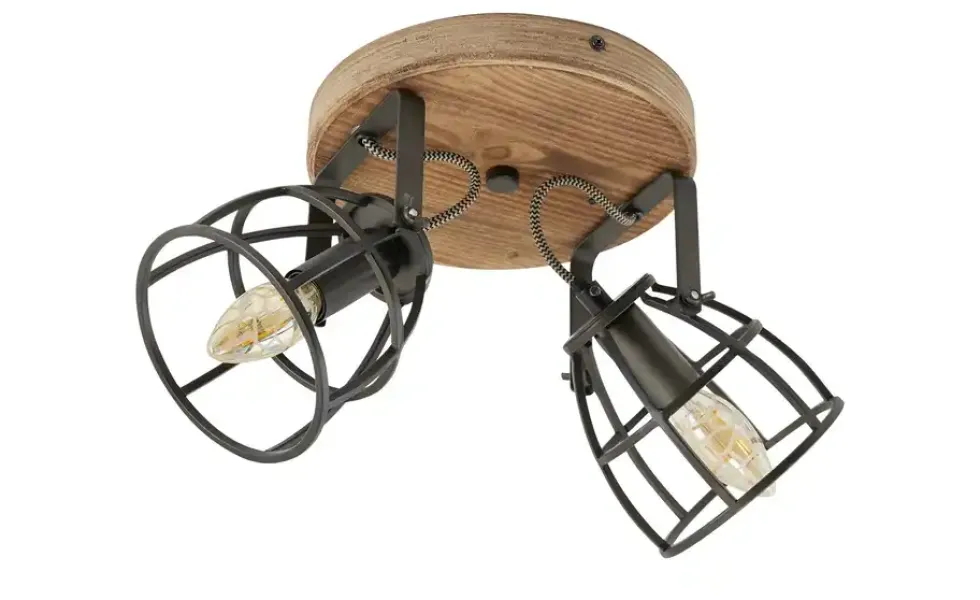 Deckenleuchte, 2-flammig, Holz/Metall Frame