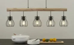 Globo Lighting Pendelleuchte, 5-flammig, Holz/ Metall Körbe Mina