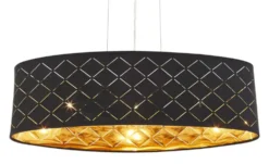 Globo Lighting Stoffpendelleuchte, 3-flammig, Schirm schwarz/goldfarben