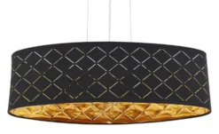 Globo Lighting Stoffpendelleuchte, 3-flammig, Schirm schwarz/goldfarben