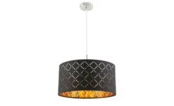 Globo Lighting Stoffpendelleuchte, 1-flammig, Schirm schwarz/goldfarben