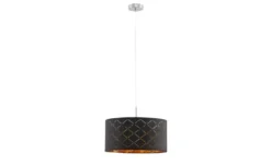Globo Lighting Stoffpendelleuchte, 1-flammig, Schirm schwarz/goldfarben