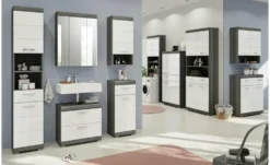 Hängeschrank SCHLOONSEE, Breite 74cm, 2 Türen, 1 offenes Fächer, MDF-Front, in verschiedenen Farben erhältlich, Badmöbel, Badschrank, Schrank, Bad Schloonsee