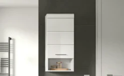 Hängeschrank SCHLOONSEE, Breite 37cm, 1 Tür, 1 offenes Fächer, 1 Einlegeboden, MDF-Front, in verschiedenen Farben erhältlich, Badmöbel, Badschrank, Schrank, Bad Schloonsee
