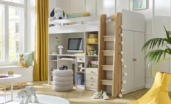 Hochbett mit Kleiderschrank und Schreibtisch Lavora