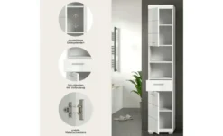 Hochschrank SCHLOONSEE, Breite 37cm, 2 Tür, 1 Schubkasten, 2 offene Fächer, MDF-Front, in verschiedenen Farben erhältlich, Badmöbel, Badschrank, Schrank, Bad Schloonsee