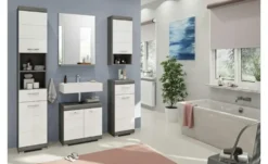 Hochschrank SCHLOONSEE, Breite 37cm, 2 Tür, 1 Schubkasten, 2 offene Fächer, MDF-Front, in verschiedenen Farben erhältlich, Badmöbel, Badschrank, Schrank, Bad Schloonsee