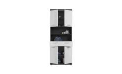 Hochschrank SCHLOONSEE, Breite 74cm, 4 Türen, 1 Schubkasten, 2 offene Fächer, MDF-Front, in verschiedenen Farben erhältlich, Badmöbel, Badschrank, Schrank, Bad Schloonsee