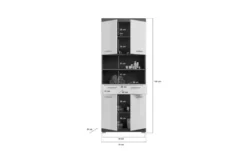 Hochschrank SCHLOONSEE, Breite 74cm, 4 Türen, 1 Schubkasten, 2 offene Fächer, MDF-Front, in verschiedenen Farben erhältlich, Badmöbel, Badschrank, Schrank, Bad Schloonsee