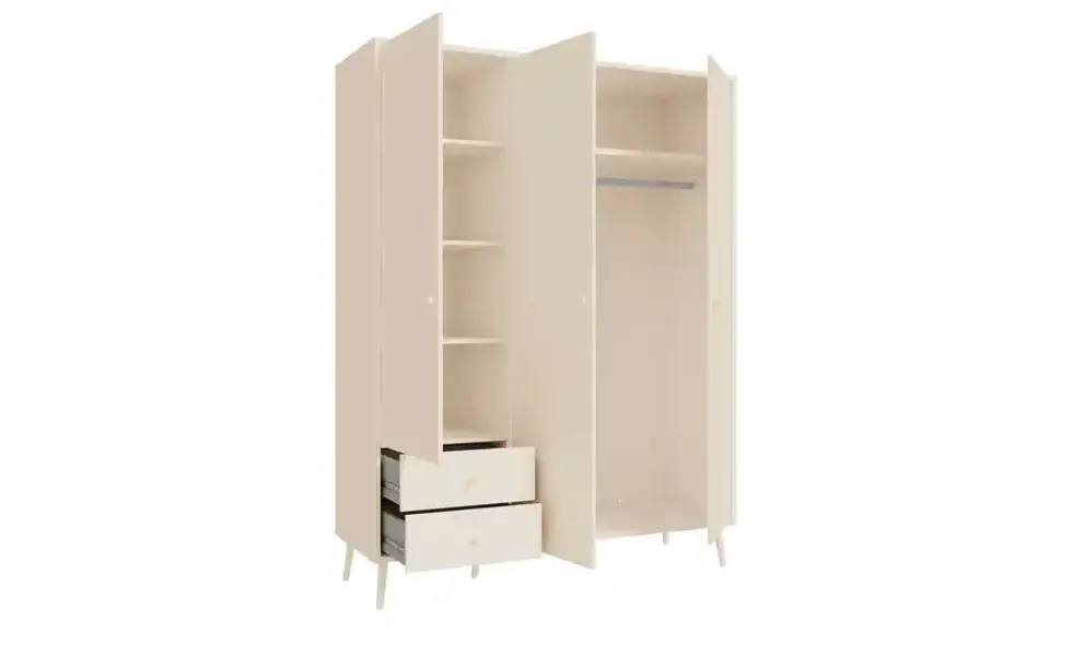 Kleiderschrank 3-türig, Salbeigrün, mit Einlegeböden Hemsby