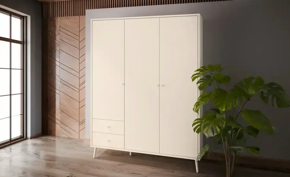 Kleiderschrank 3-türig, Salbeigrün, mit Einlegeböden Hemsby