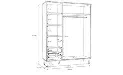 Kleiderschrank 3-türig, Salbeigrün, mit Einlegeböden Hemsby