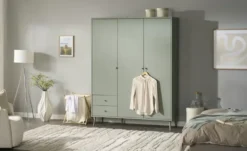 Kleiderschrank 3-türig, Salbeigrün, mit Einlegeböden Hemsby
