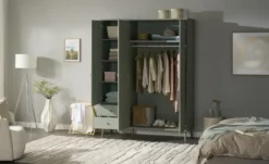 Kleiderschrank 3-türig, Salbeigrün, mit Einlegeböden Hemsby