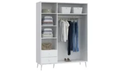 Kleiderschrank 3-türig, Weiß, mit Einlegeböden Hemsby