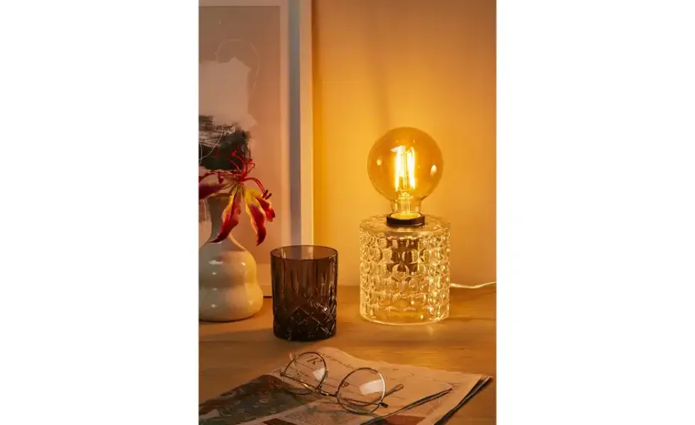 levelone Tischleuchte, 1-flammig, Glas mit Wellenmuster