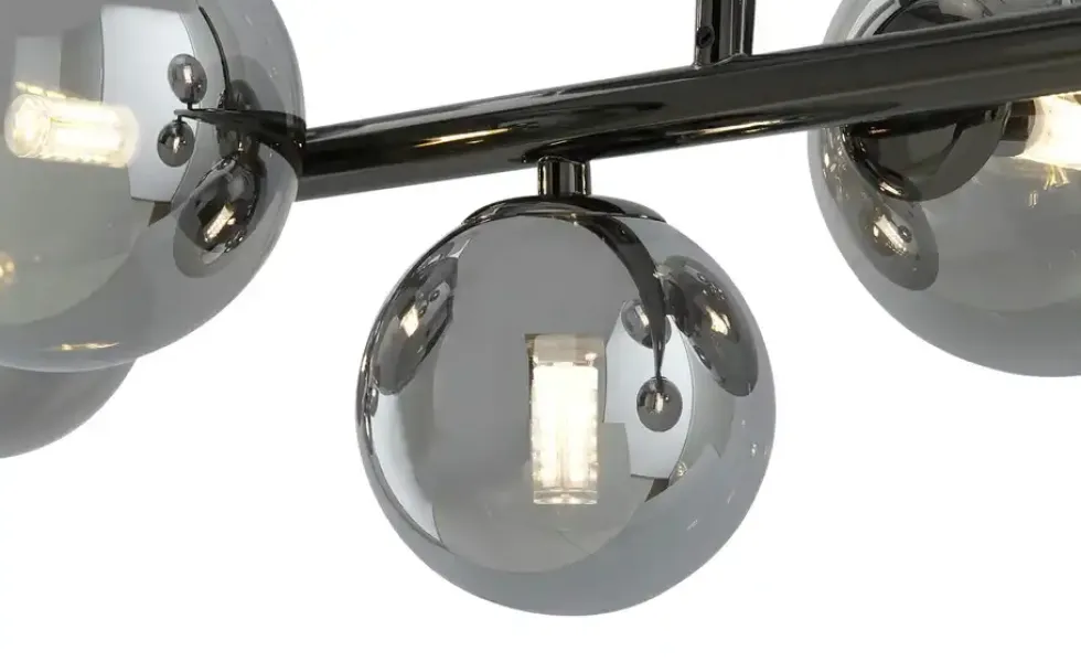 Meisterleuchten Pendelleuchte, 9-flammig, schwarzchrom, Rauchglas Hins Black