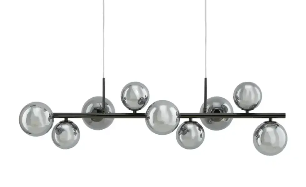Meisterleuchten Pendelleuchte, 9-flammig, schwarzchrom, Rauchglas Hins Black