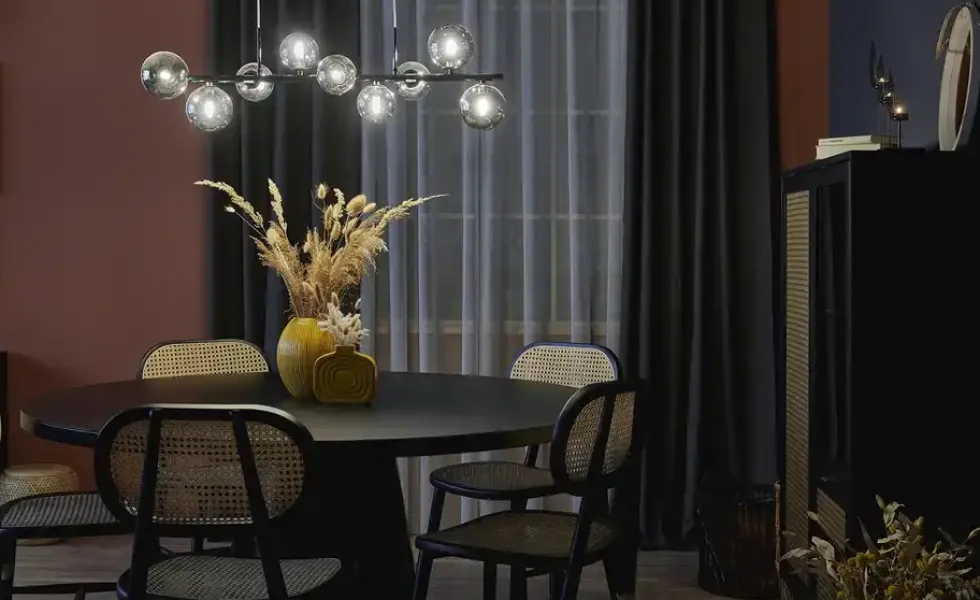 Meisterleuchten Pendelleuchte, 9-flammig, schwarzchrom, Rauchglas Hins Black