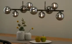 Meisterleuchten Pendelleuchte, 9-flammig, schwarzchrom, Rauchglas Hins Black