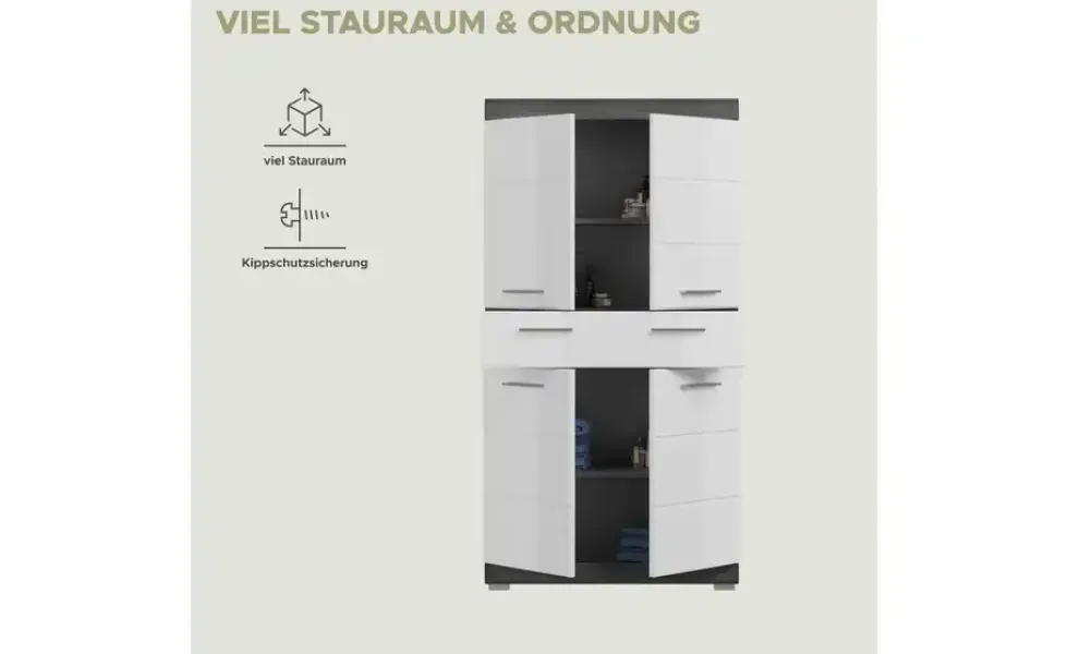 Midischrank SCHLOONSEE, Breite 74cm, 4 Türen, 1 Schubkasten, 4 Fächer, MDF-Front, in verschiedenen Farben erhältlich, Badmöbel, Badschrank, Schrank, Bad Schloonsee