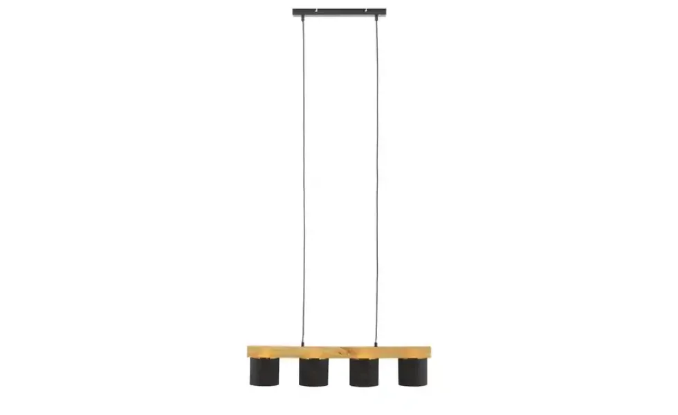 Pendelleuchte, 4-flammig, Holz/ Stoffschirm schwarz/goldfarben
