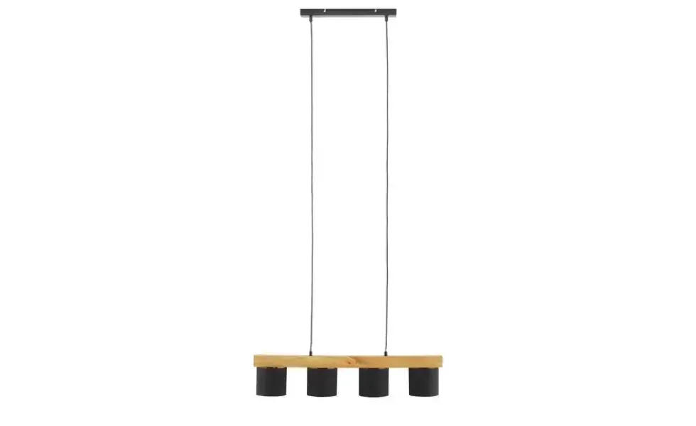 Pendelleuchte, 4-flammig, Holz/ Stoffschirm schwarz/goldfarben