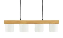Pendelleuchte, 4-flammig, Holz/ Stoffschirm weiß