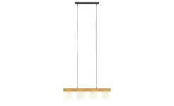 Pendelleuchte, 4-flammig, Holz/ Stoffschirm weiß