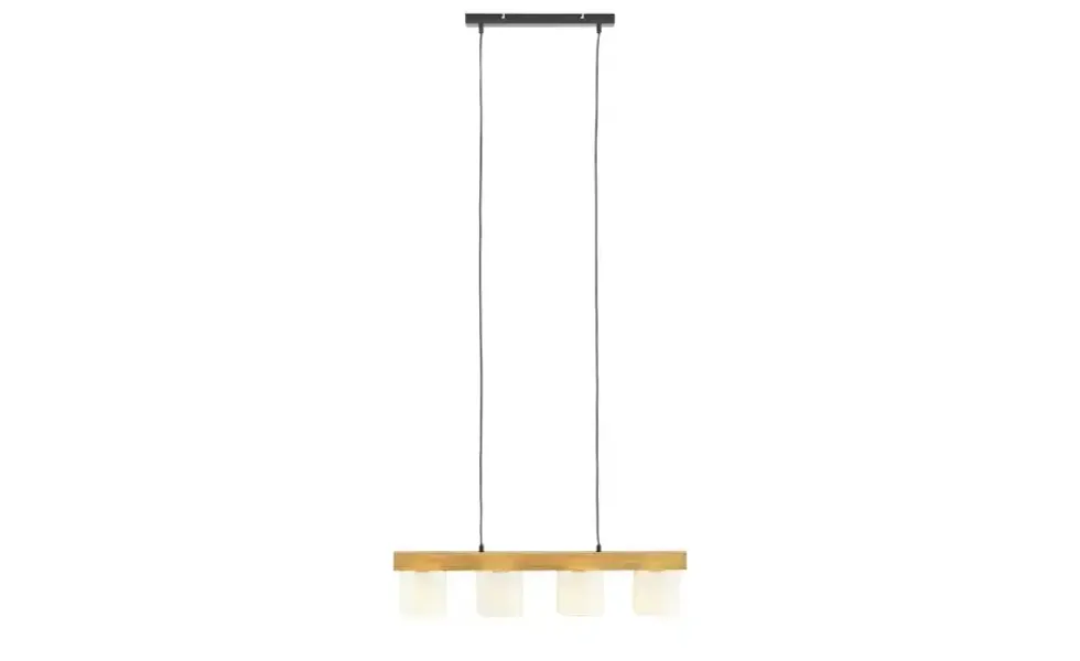 Pendelleuchte, 4-flammig, Holz/ Stoffschirm weiß